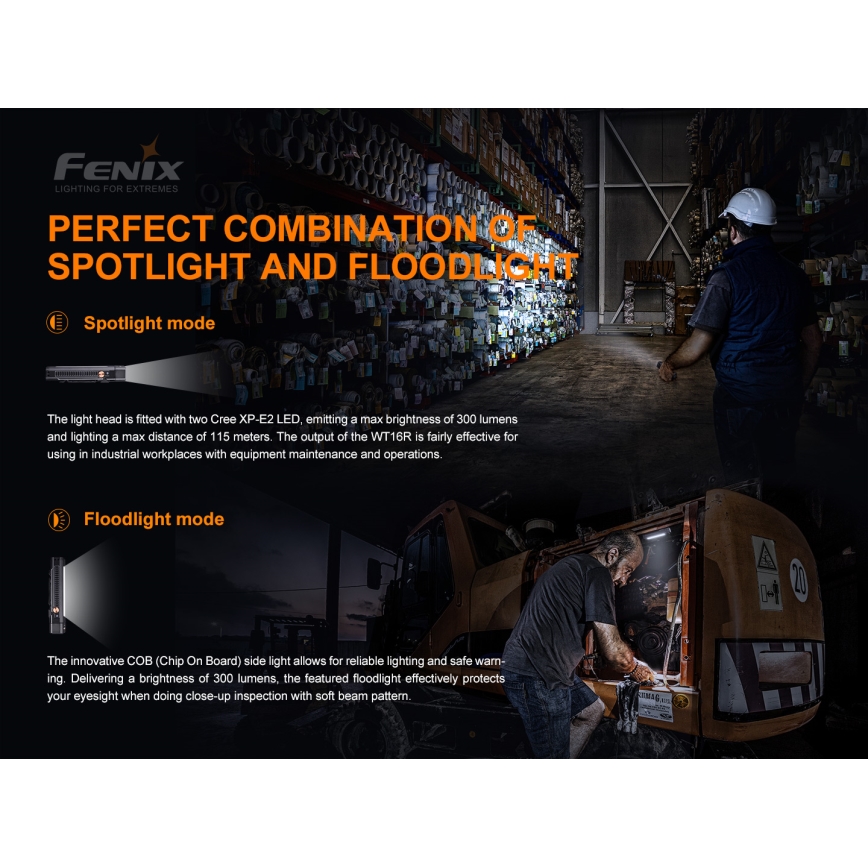 Fenix WT16R - LED laddningsbar Fick lampa  2xLED/USB IP66 300 lm 30 h