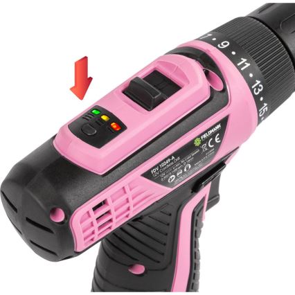 Fieldmann - Batteridriven borrmaskin 12 V, 1500 mAh, rosa/svart