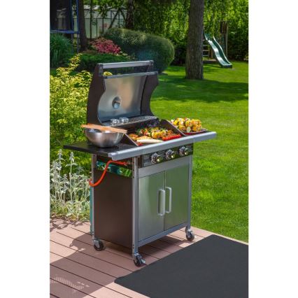 Fieldmann - Gasolgrill med 3 brännare i matt krom