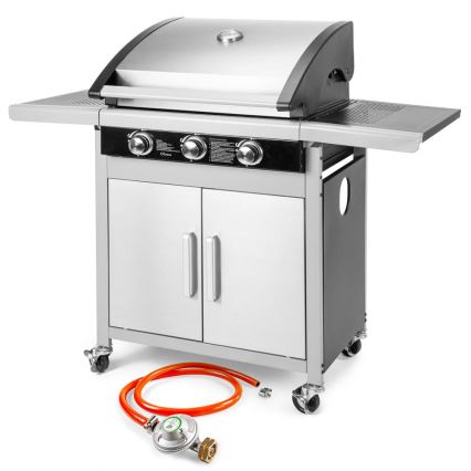 Fieldmann - Gasolgrill med 3 brännare i matt krom