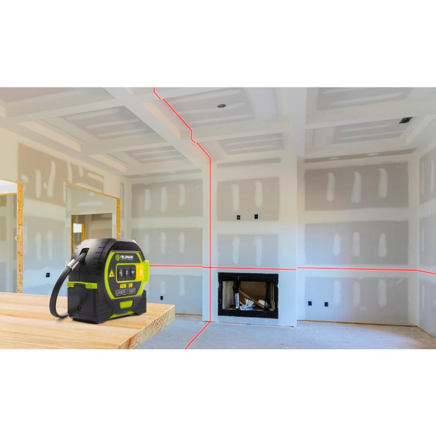 Fieldmann - Laseravståndsmätare med LED-display och roulettemätare 2xAA