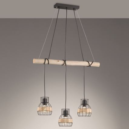 Fischer & Honsel 60798 - Ljuskrona med upphängningsrem STRAW 3xE27/40W/230V