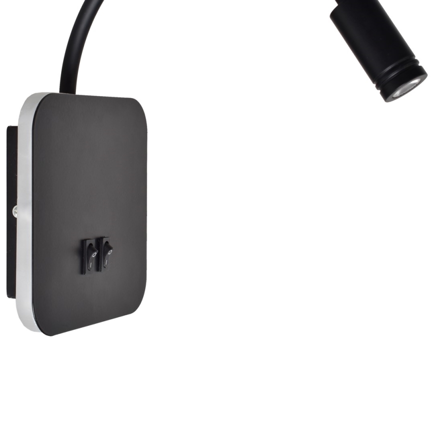 Flexibel LED-vägglampa BASE LED/8W+LED/2W/230V svart/silver