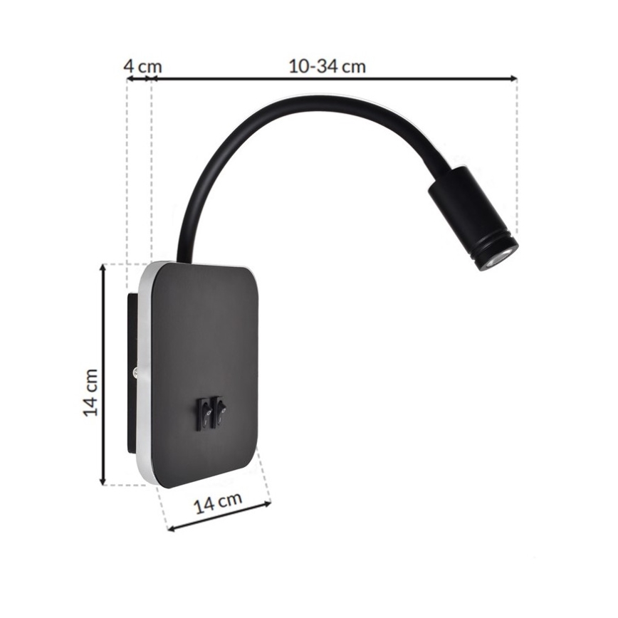 Flexibel LED-vägglampa BASE LED/8W+LED/2W/230V svart/silver