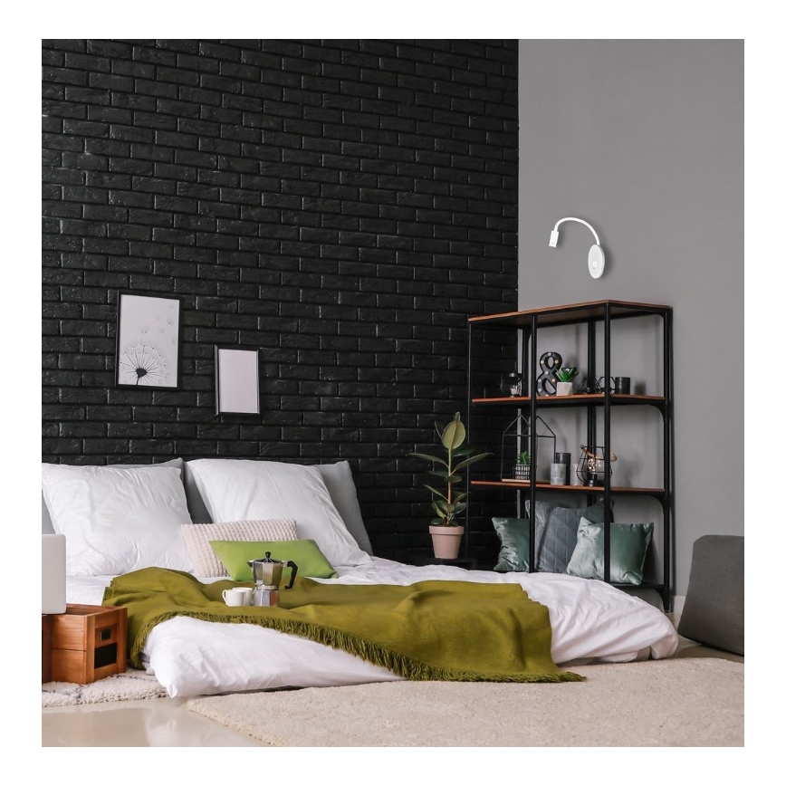 Flexibel LED-vägglampa med USB BASE LED/8W+LED/2W/230V vit/silver