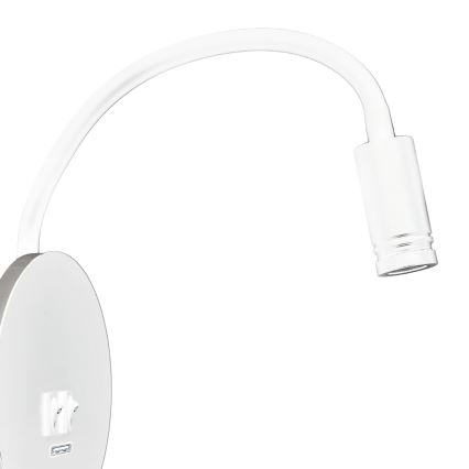 Flexibel LED-vägglampa med USB BASE LED/8W+LED/2W/230V vit/silver