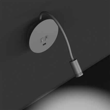 Flexibel LED-vägglampa med USB BASE LED/8W+LED/2W/230V vit/silver