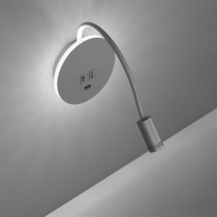 Flexibel LED-vägglampa med USB BASE LED/8W+LED/2W/230V vit/silver