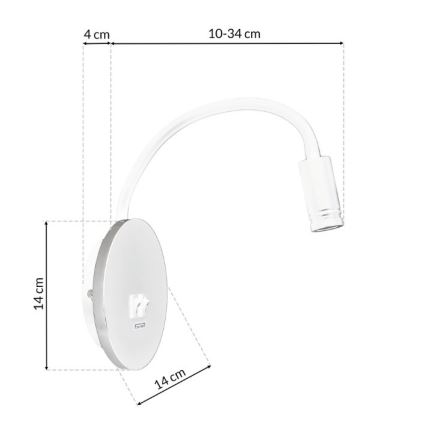 Flexibel LED-vägglampa med USB BASE LED/8W+LED/2W/230V vit/silver