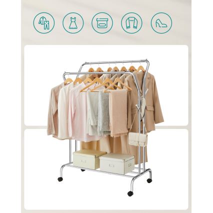 Flyttbar fristående klädhängare LINEA, silver