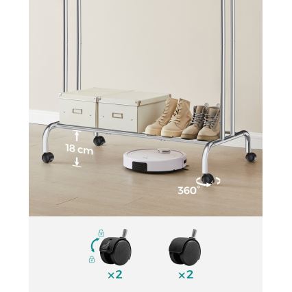 Flyttbar fristående klädhängare LINEA, silver