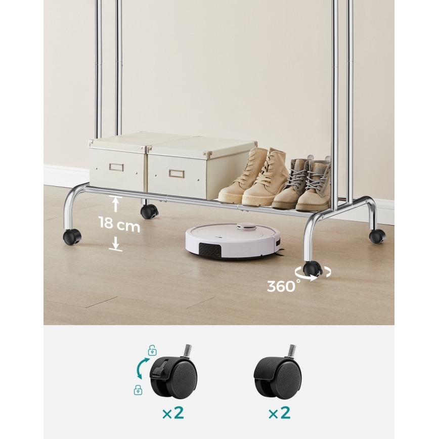 Flyttbar fristående klädhängare LINEA, silver