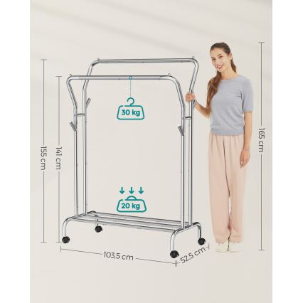 Flyttbar fristående klädhängare LINEA, silver