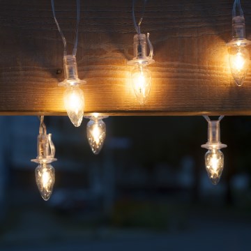 Förlängnings-LED-ljusslinga för utomhusbruk CONE FILAMENT 20×E10, 14 m, klar/varmvit, IP44, Tillverkad i Tjeckien