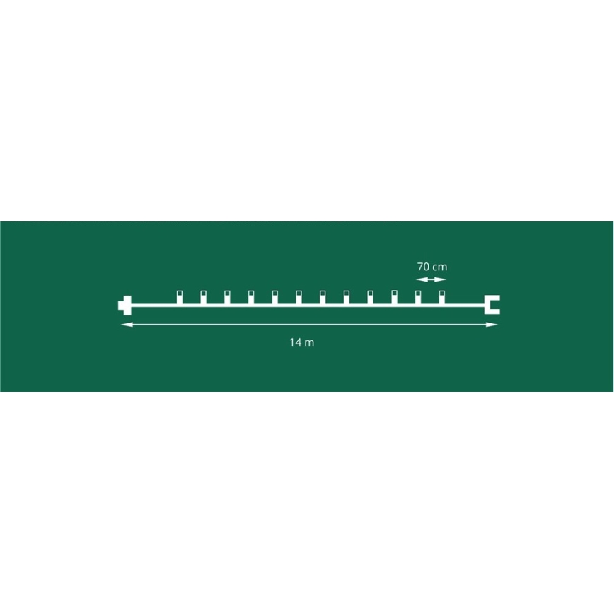 Förlängningsbar LED-utomhusslinga CONE FILAMENT – 20×E10, 14 m, färgad/varmvit, IP44, Tillverkad i Tjeckien