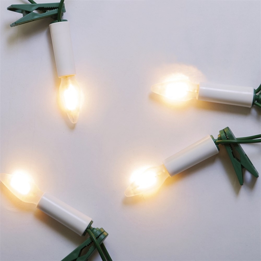 Förlängningsbar LED-utomhusslinga FELICIA FILAMENT 20xE10 14m vit/varmvitt IP44, Tillverkad i Tjeckien