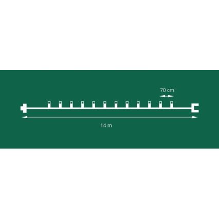 Förlängningsbar LED-utomhusslinga FELICIA FILAMENT 20xE10 14m vit/varmvitt IP44, Tillverkad i Tjeckien