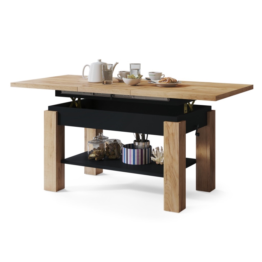 Förlängningsbart konferens-/matbord med hylla ADONIS ek craft/svart
