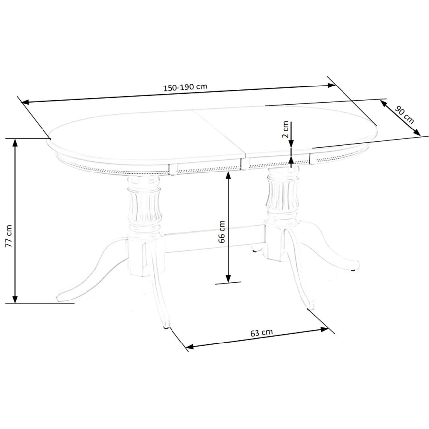 Förlängningsbart matbord FUERTE 150/190x90 cm vit