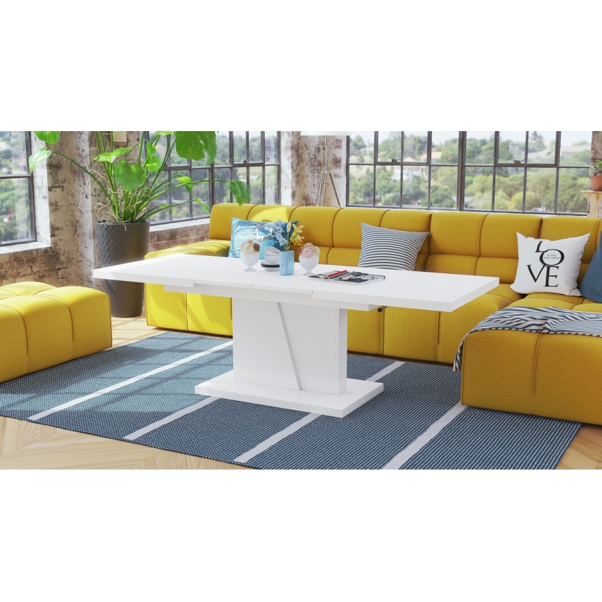 Förlängningsbart soff-/matbord med lyftbar bordsskiva NINO vit