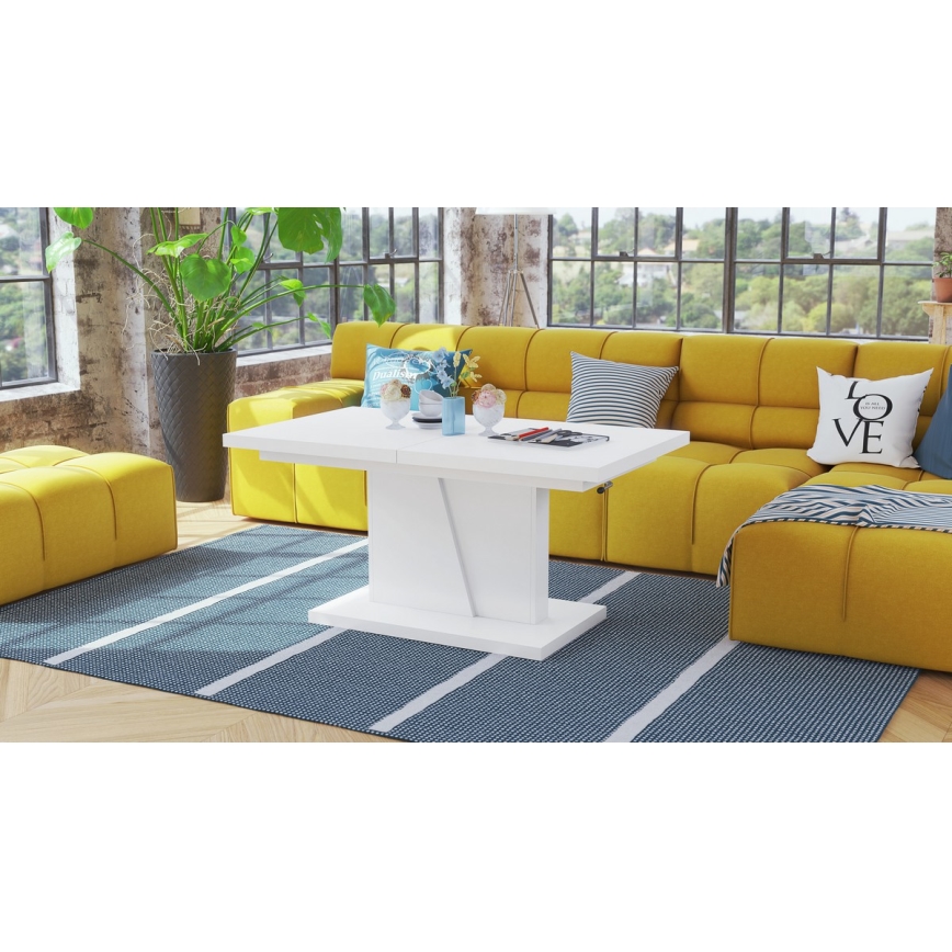 Förlängningsbart soff-/matbord med lyftbar bordsskiva NINO vit