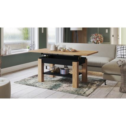Förlängningsbart soffbord med hylla ADONIS 110/150x68 cm craft-ek/svart