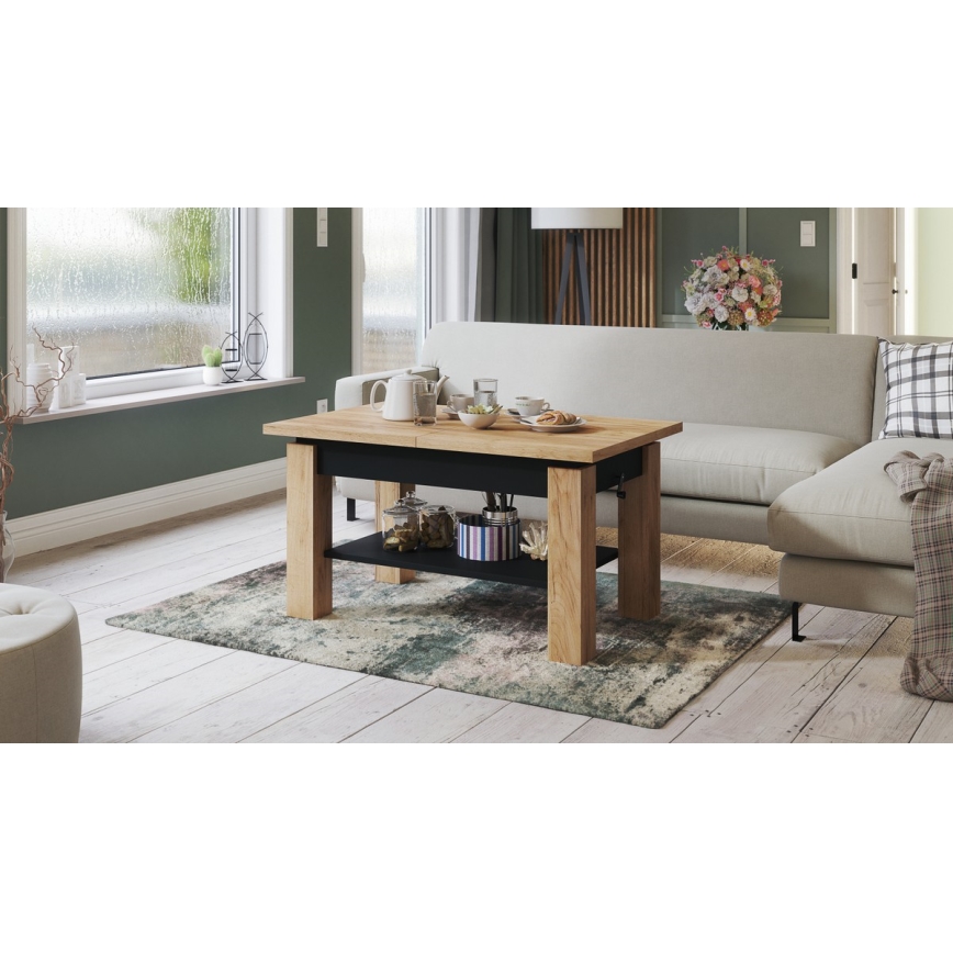 Förlängningsbart soffbord med hylla ADONIS 110/150x68 cm craft-ek/svart