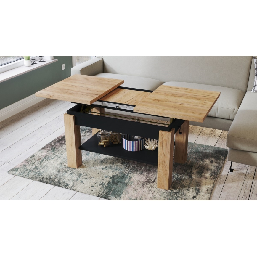 Förlängningsbart soffbord med hylla ADONIS 110/150x68 cm craft-ek/svart