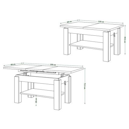 Förlängningsbart soffbord med hylla ADONIS 110/150x68 cm craft-ek/svart