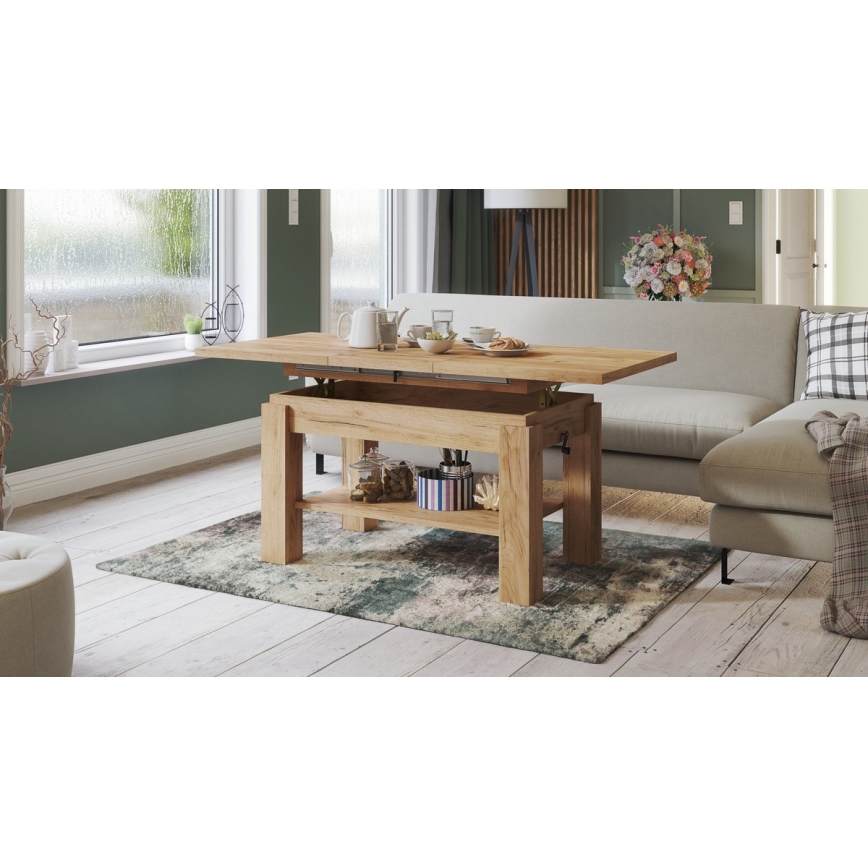 Förlängningsbart soffbord med hylla ADONIS 110/150x68 cm ek Craft