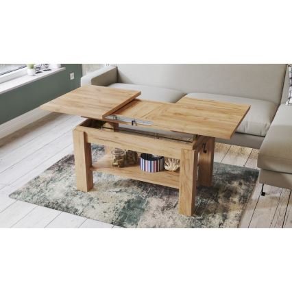 Förlängningsbart soffbord med hylla ADONIS 110/150x68 cm ek Craft