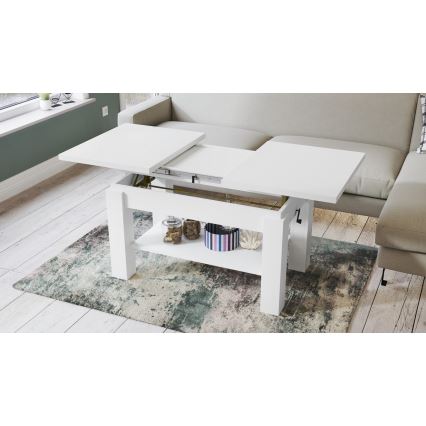 Förlängningsbart soffbord med hylla ADONIS 110/150x68 cm vit