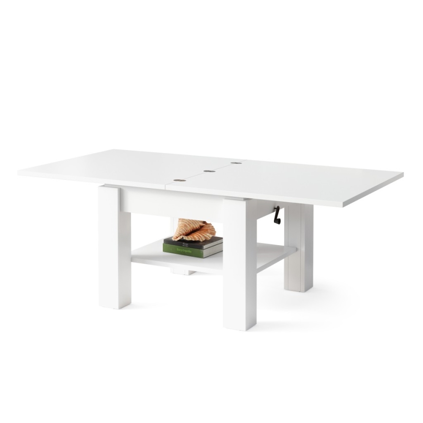 Förlängningsbart soffbord med lyftbar bordsskiva CALEB 75/150x75 cm vit