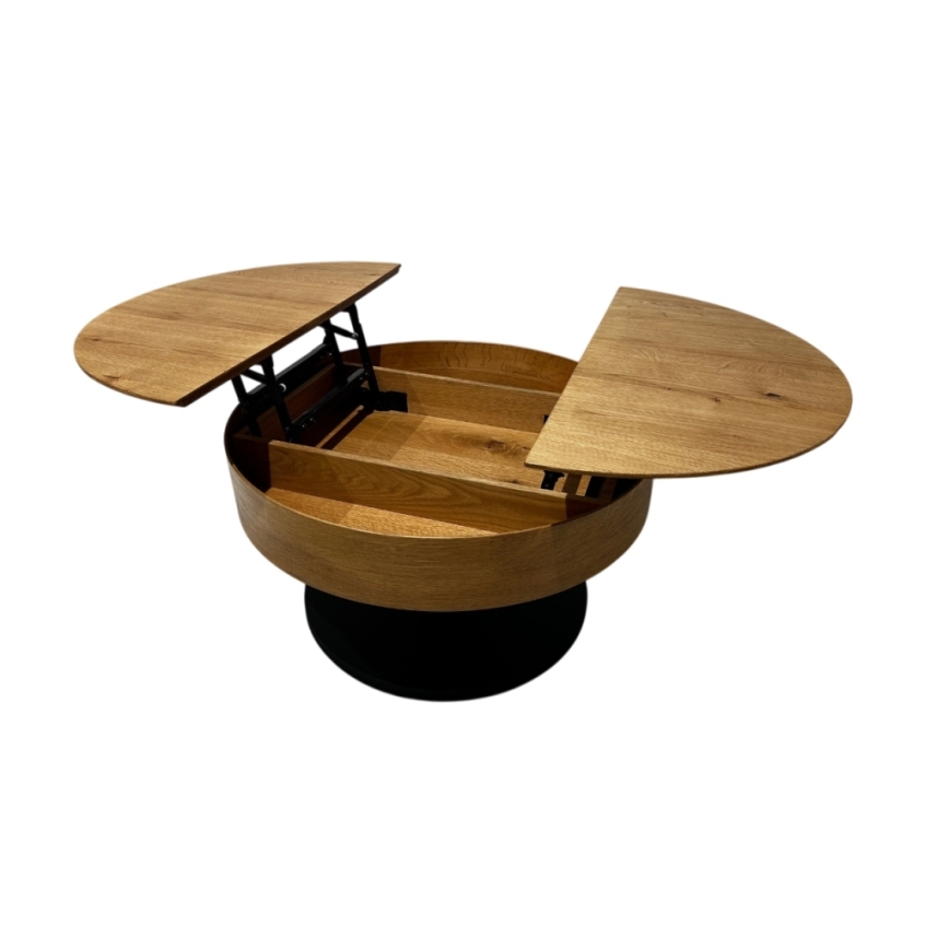 Förlängningsbart soffbord med lyftbar bordsskiva PURE Ø 80 cm ek/svart