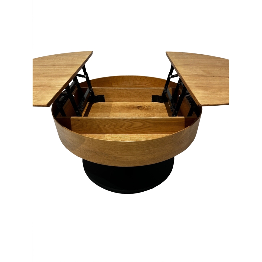Förlängningsbart soffbord med lyftbar bordsskiva PURE Ø 80 cm ek/svart