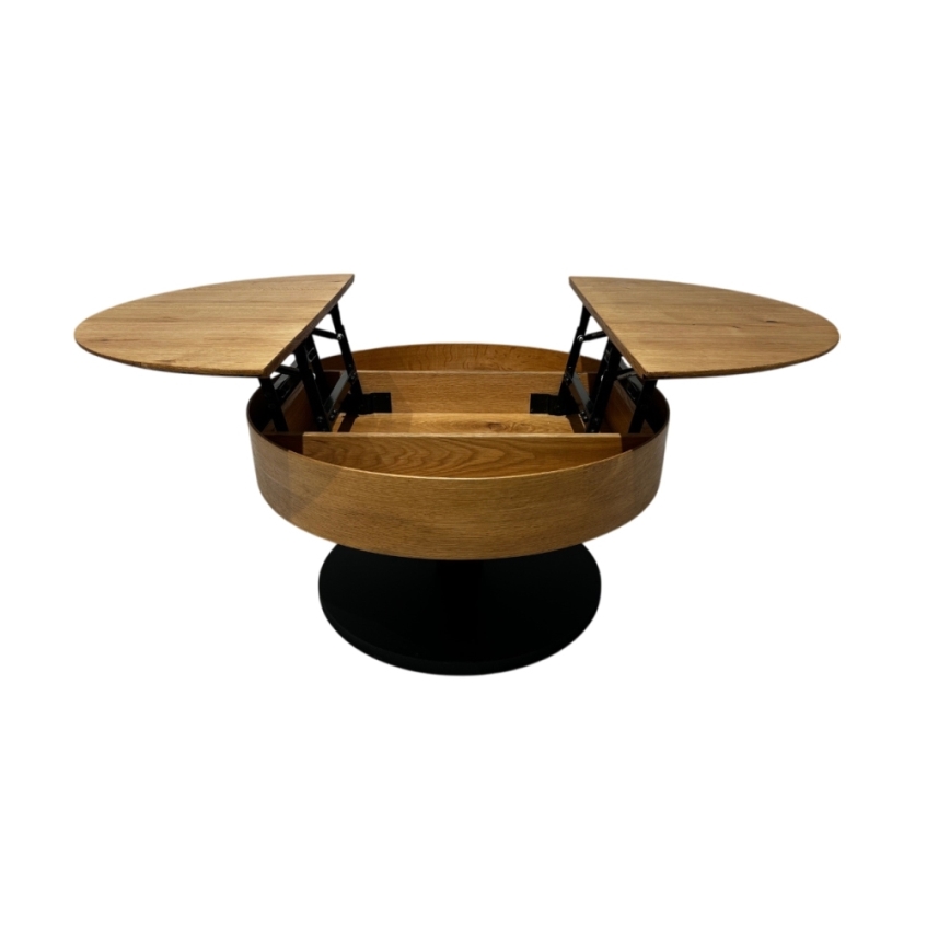 Förlängningsbart soffbord med lyftbar bordsskiva PURE Ø 80 cm ek/svart
