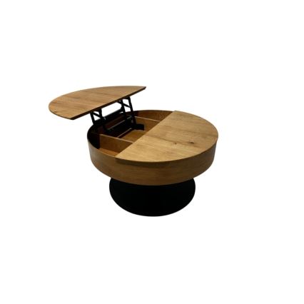 Förlängningsbart soffbord med lyftbar bordsskiva PURE Ø 80 cm ek/svart