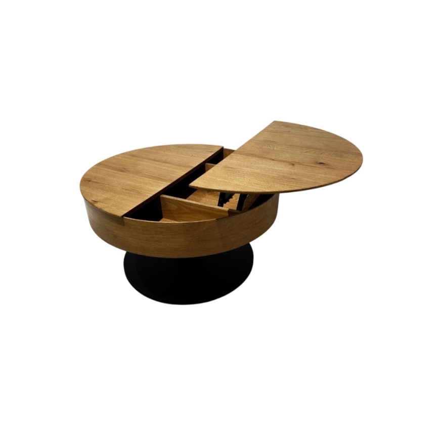 Förlängningsbart soffbord med lyftbar bordsskiva PURE Ø 80 cm ek/svart