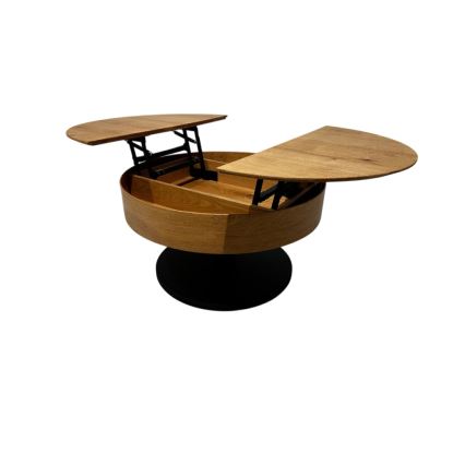 Förlängningsbart soffbord med lyftbar bordsskiva PURE Ø 80 cm ek/svart