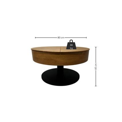 Förlängningsbart soffbord med lyftbar bordsskiva PURE Ø 80 cm ek/svart