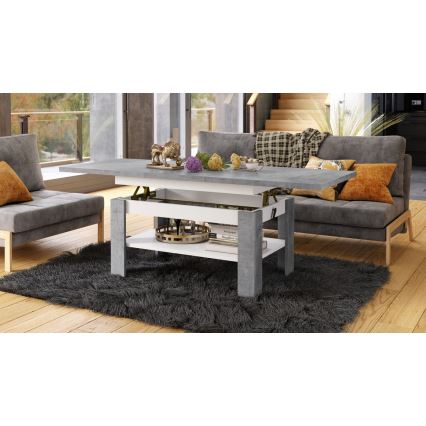Förlängningsbart soffbord med lyftbar bordsskiva ROY 130/170x65 cm betonggrå/vit