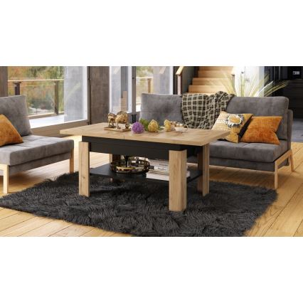 Förlängningsbart soffbord med lyftbar bordsskiva ROY 130/170x65 cm ek craft/svart