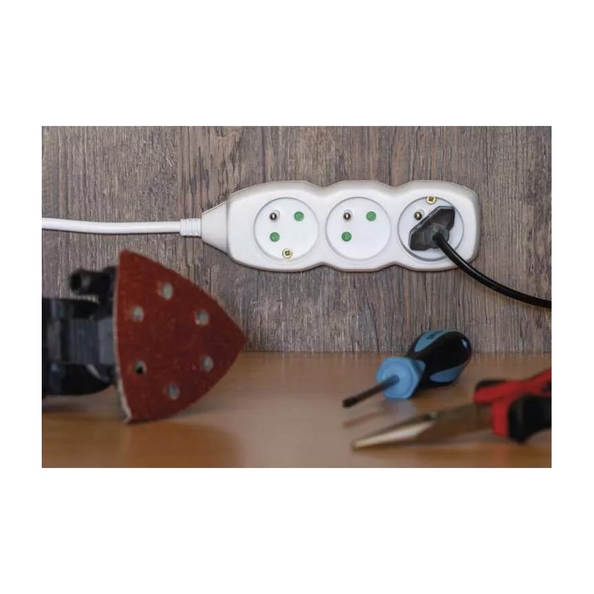 Förlängningskabel 3-polig 3 m vit