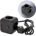Förlängningskabel kub med strömbrytare LINEA 3x230V + 4xUSB A/C svart