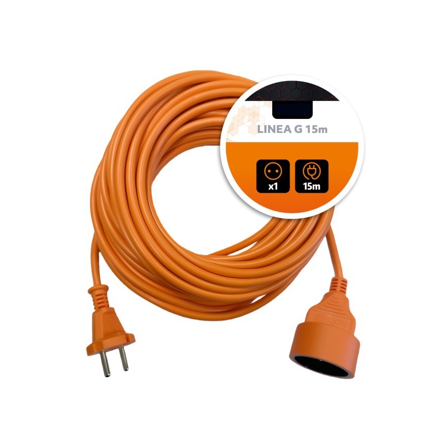 Förlängningskabel LINEA G, 1 uttag, 15 m, orange
