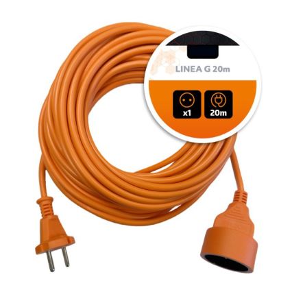 Förlängningskabel LINEA G med 1 uttag, 20 m, orange