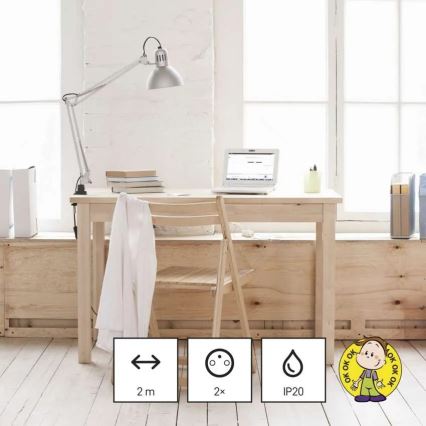 Förlängningskabel med 2 uttag + 2× USB-A + USB-C, 1,4 m