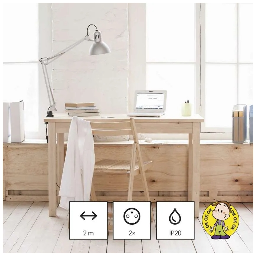 Förlängningskabel med 2 uttag + 2× USB-A + USB-C, 1,4 m