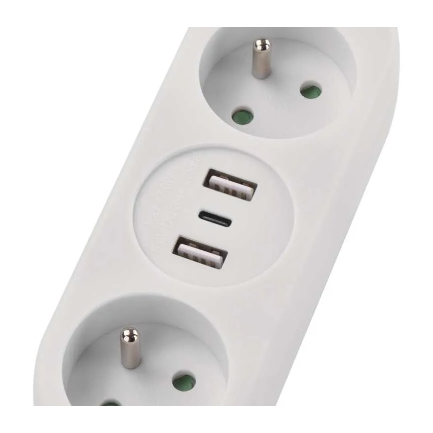 Förlängningskabel med 2 uttag + 2× USB-A + USB-C, 1,4 m