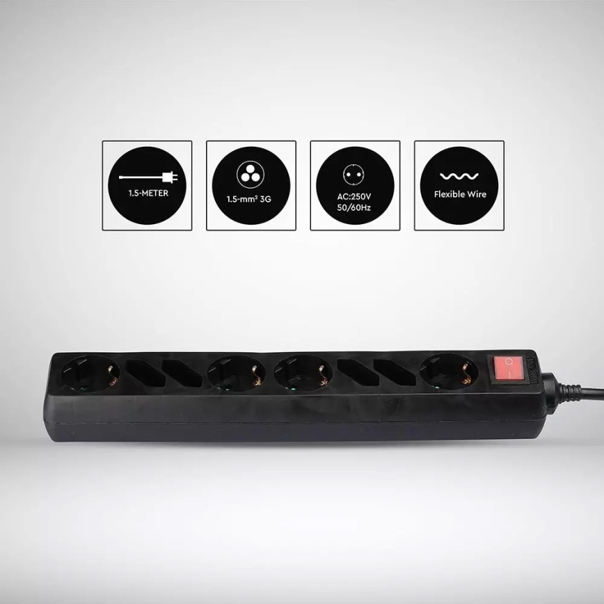 Förlängningskabel med brytare SCHUKO 8Z 1,5 m